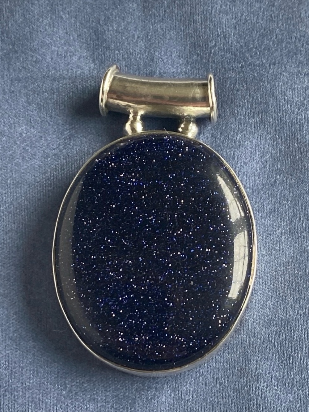 Large 925 Sterling Silver Blue Goldstone Pendant – Unisex Galaxy Statement Piece
